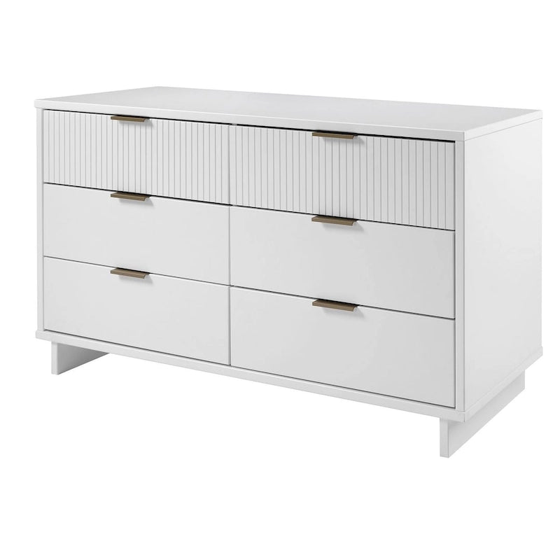 Commode double moderne à 6 tiroirs – Vert Sauge / Gris Foncé / Gris Clair / Noir / Blanc / Bleu Nuit, Façade nervurée