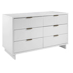 Commode double moderne à 6 tiroirs – Vert Sauge / Gris Foncé / Gris Clair / Noir / Blanc / Bleu Nuit, Façade nervurée