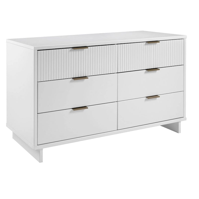 Commode double moderne à 6 tiroirs – Vert Sauge / Gris Foncé / Gris Clair / Noir / Blanc / Bleu Nuit, Façade nervurée
