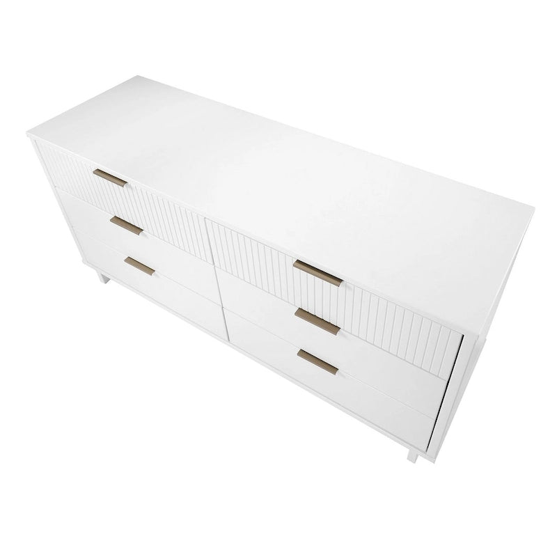 Commode double moderne à 6 tiroirs – Vert Sauge / Gris Foncé / Gris Clair / Noir / Blanc / Bleu Nuit, Façade nervurée