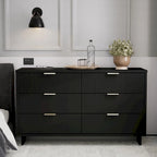 Commode double moderne à 6 tiroirs – Vert Sauge / Gris Foncé / Gris Clair / Noir / Blanc / Bleu Nuit, Façade nervurée
