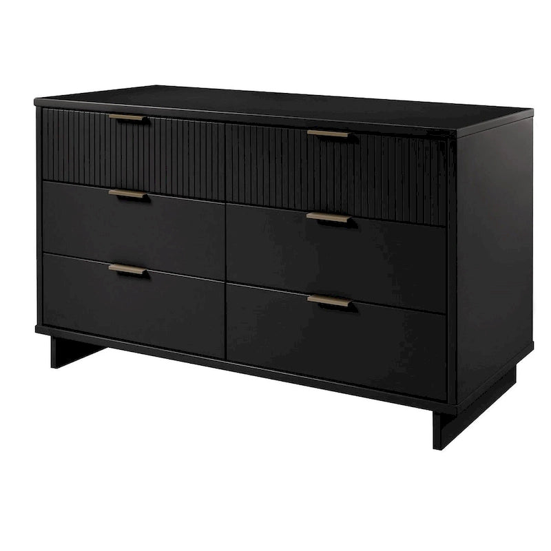 Commode double moderne à 6 tiroirs – Vert Sauge / Gris Foncé / Gris Clair / Noir / Blanc / Bleu Nuit, Façade nervurée