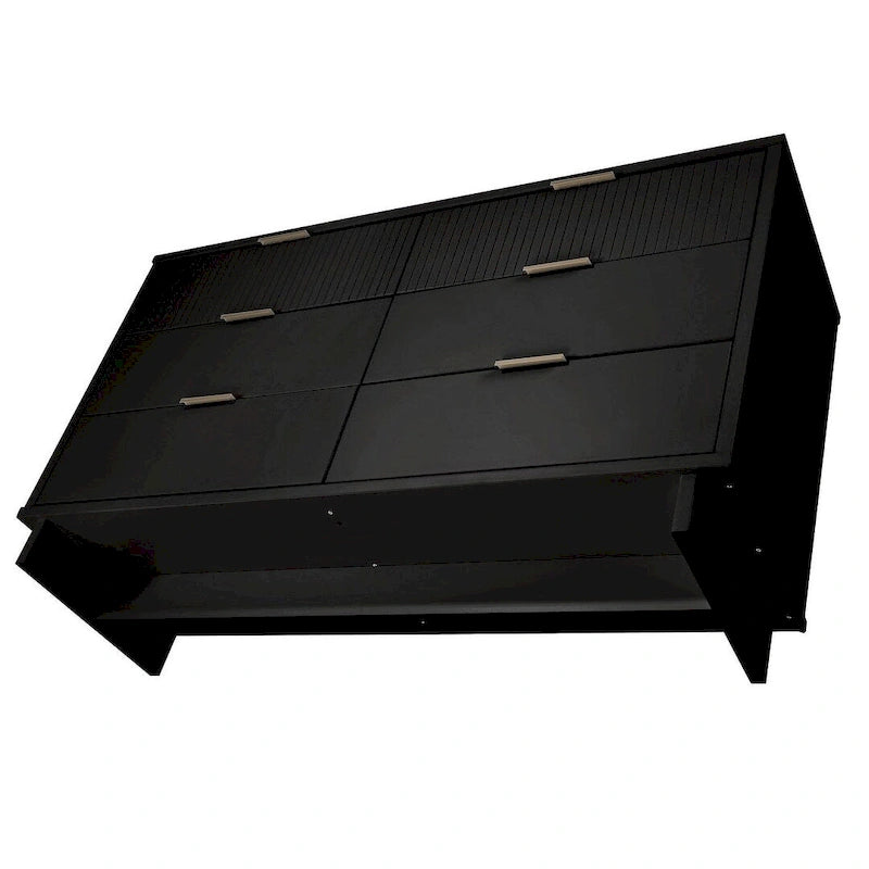 Commode double moderne à 6 tiroirs – Vert Sauge / Gris Foncé / Gris Clair / Noir / Blanc / Bleu Nuit, Façade nervurée