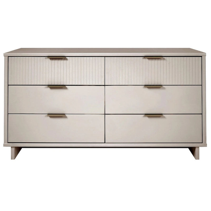 Commode double moderne à 6 tiroirs – Vert Sauge / Gris Foncé / Gris Clair / Noir / Blanc / Bleu Nuit, Façade nervurée