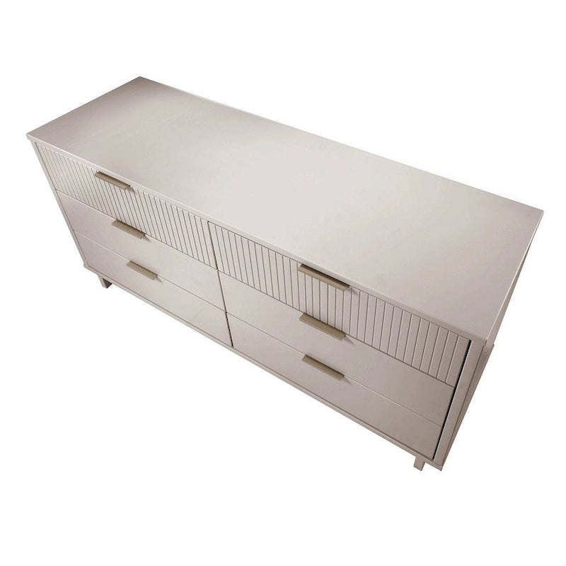 Commode double moderne à 6 tiroirs – Vert Sauge / Gris Foncé / Gris Clair / Noir / Blanc / Bleu Nuit, Façade nervurée