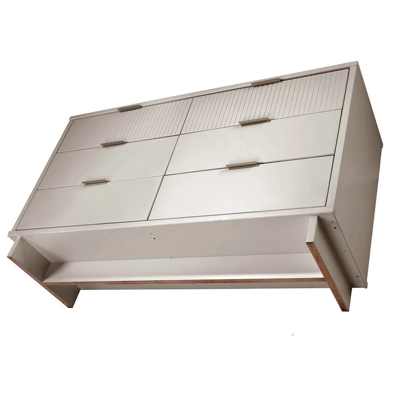 Commode double moderne à 6 tiroirs – Vert Sauge / Gris Foncé / Gris Clair / Noir / Blanc / Bleu Nuit, Façade nervurée
