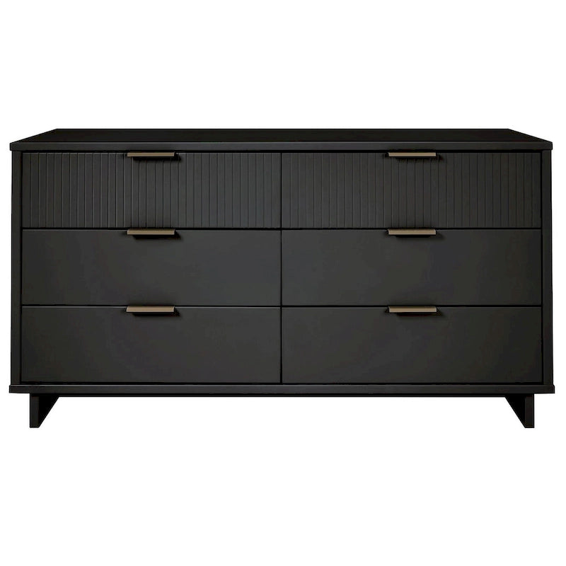 Commode double moderne à 6 tiroirs – Vert Sauge / Gris Foncé / Gris Clair / Noir / Blanc / Bleu Nuit, Façade nervurée