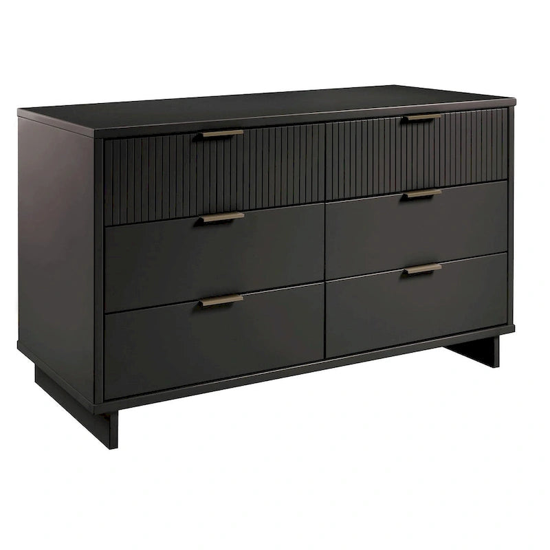 Commode double moderne à 6 tiroirs – Vert Sauge / Gris Foncé / Gris Clair / Noir / Blanc / Bleu Nuit, Façade nervurée