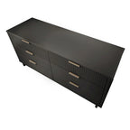 Commode double moderne à 6 tiroirs – Vert Sauge / Gris Foncé / Gris Clair / Noir / Blanc / Bleu Nuit, Façade nervurée