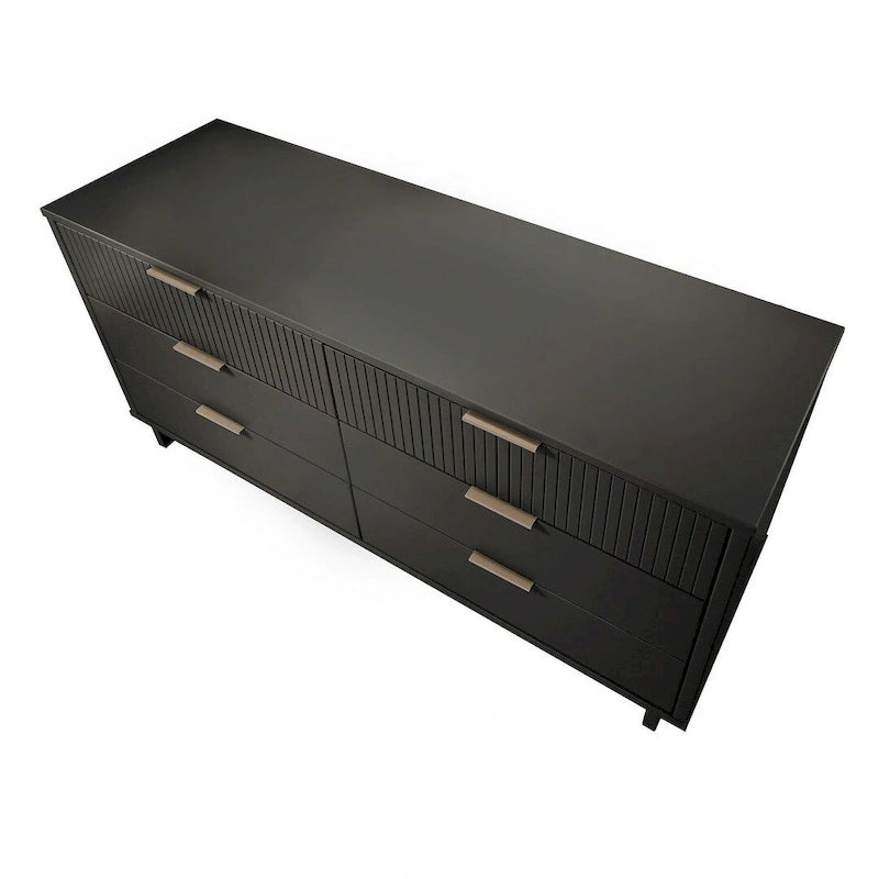 Commode double moderne à 6 tiroirs – Vert Sauge / Gris Foncé / Gris Clair / Noir / Blanc / Bleu Nuit, Façade nervurée