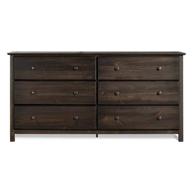 Commode 6 tiroirs en pin massif style shaker – Espresso / Noyer / Cerisier / Naturel, Large