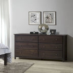 Commode 6 tiroirs en pin massif style shaker – Espresso / Noyer / Cerisier / Naturel, Large