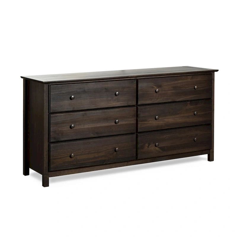 Commode 6 tiroirs en pin massif style shaker – Espresso / Noyer / Cerisier / Naturel, Large