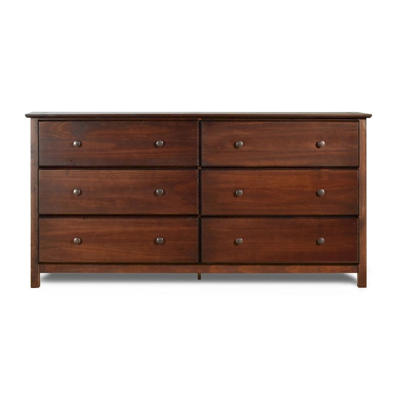 Commode 6 tiroirs en pin massif style shaker – Espresso / Noyer / Cerisier / Naturel, Large