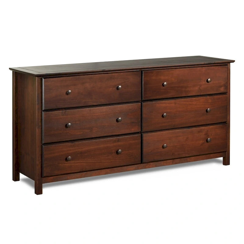 Commode 6 tiroirs en pin massif style shaker – Espresso / Noyer / Cerisier / Naturel, Large