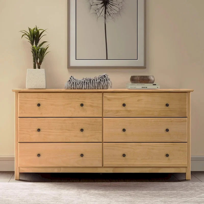 Commode 6 tiroirs en pin massif style shaker – Espresso / Noyer / Cerisier / Naturel, Large