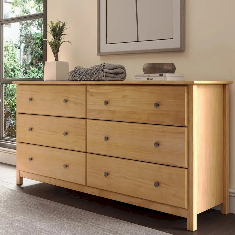 Commode 6 tiroirs en pin massif style shaker – Espresso / Noyer / Cerisier / Naturel, Large