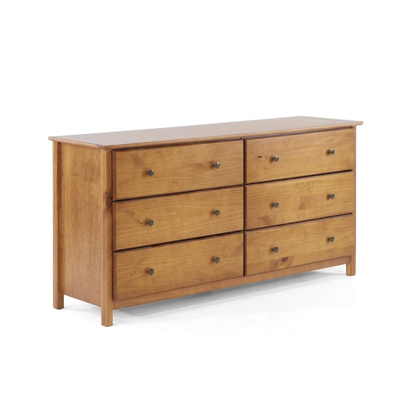 Commode 6 tiroirs en pin massif style shaker – Espresso / Noyer / Cerisier / Naturel, Large