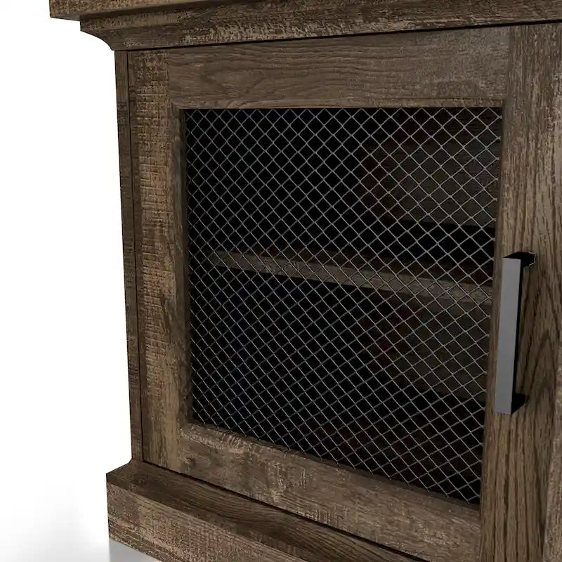 Meuble TV rustique – Chêne recyclé, 4 portes grillagées, 6 étagères
