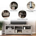 Meuble TV industriel avec tiroirs – Noir, 4 étagères ouvertes, s'adapte jusqu'à 203 cm