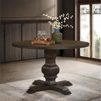 Table à manger ronde avec pied central – Espresso, plateau en placage de chêne, 4 places