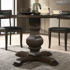 Table à manger ronde avec pied central – Espresso, plateau en placage de chêne, 4 places