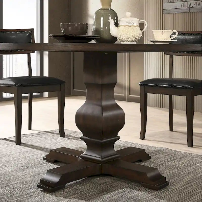 Table à manger ronde avec pied central – Espresso, plateau en placage de chêne, 4 places