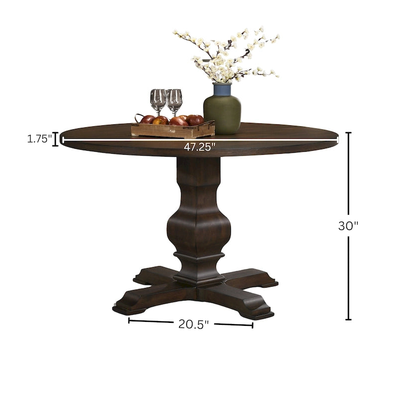 Table à manger ronde avec pied central – Espresso, plateau en placage de chêne, 4 places