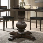 Table à manger ronde avec pied central – Espresso, plateau en placage de chêne, 4 places