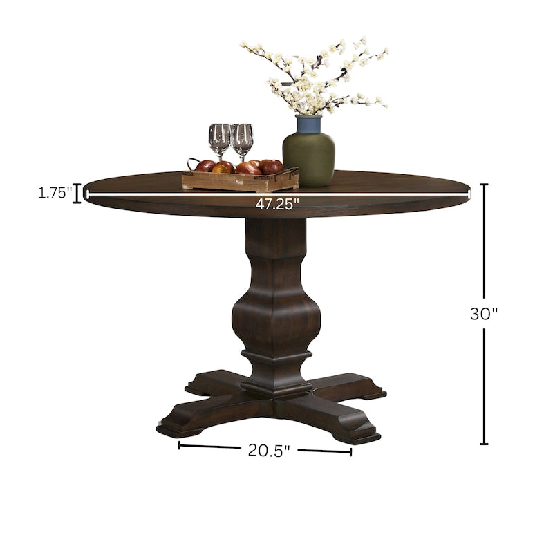 Table à manger ronde avec pied central – Espresso, plateau en placage de chêne, 4 places