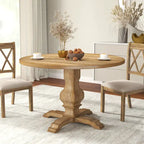 Table à manger ronde avec pied central – Espresso, plateau en placage de chêne, 4 places