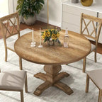Table à manger ronde avec pied central – Espresso, plateau en placage de chêne, 4 places