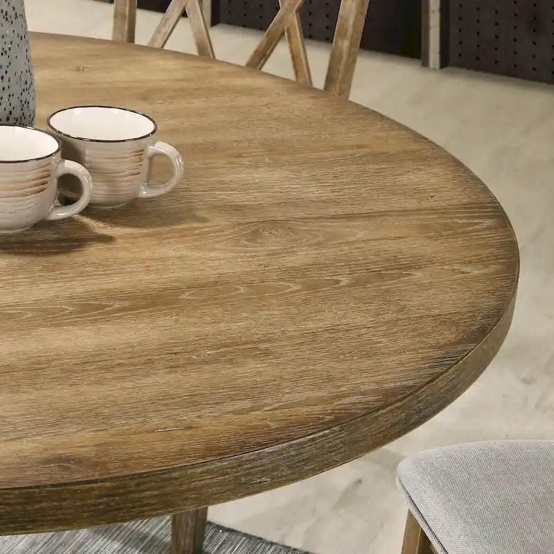 Table à manger ronde avec pied central – Espresso, plateau en placage de chêne, 4 places