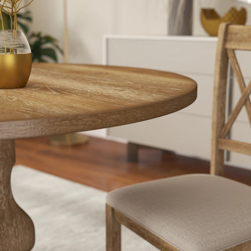 Table à manger ronde avec pied central – Espresso, plateau en placage de chêne, 4 places