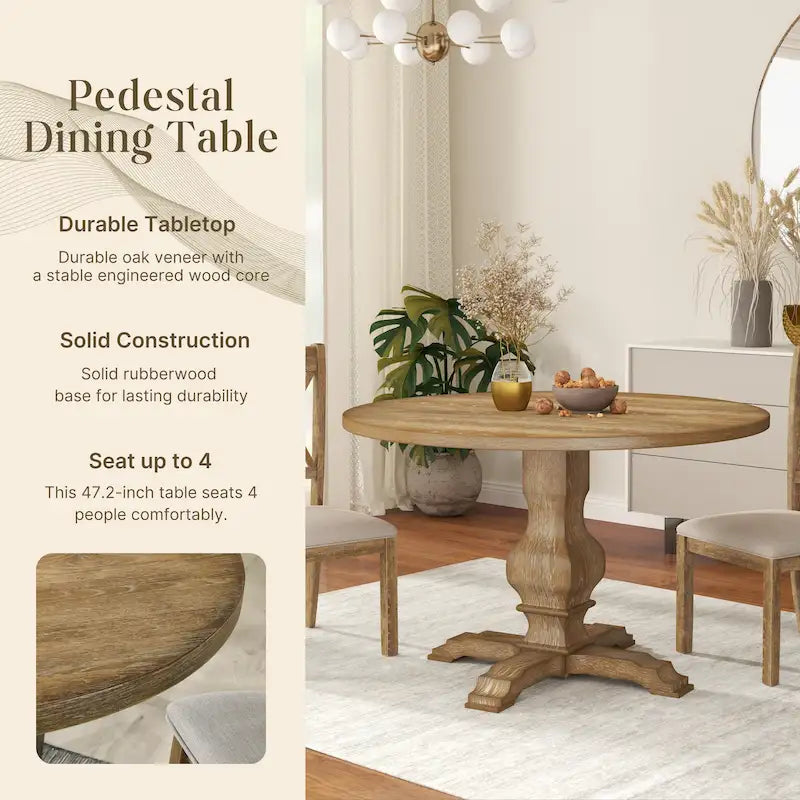 Table à manger ronde avec pied central – Espresso, plateau en placage de chêne, 4 places
