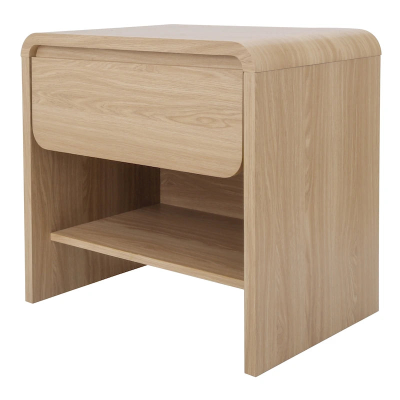Table d'appoint minimaliste moderne – Chêne européen, 1 tiroir + étagère ouverte, 1 place