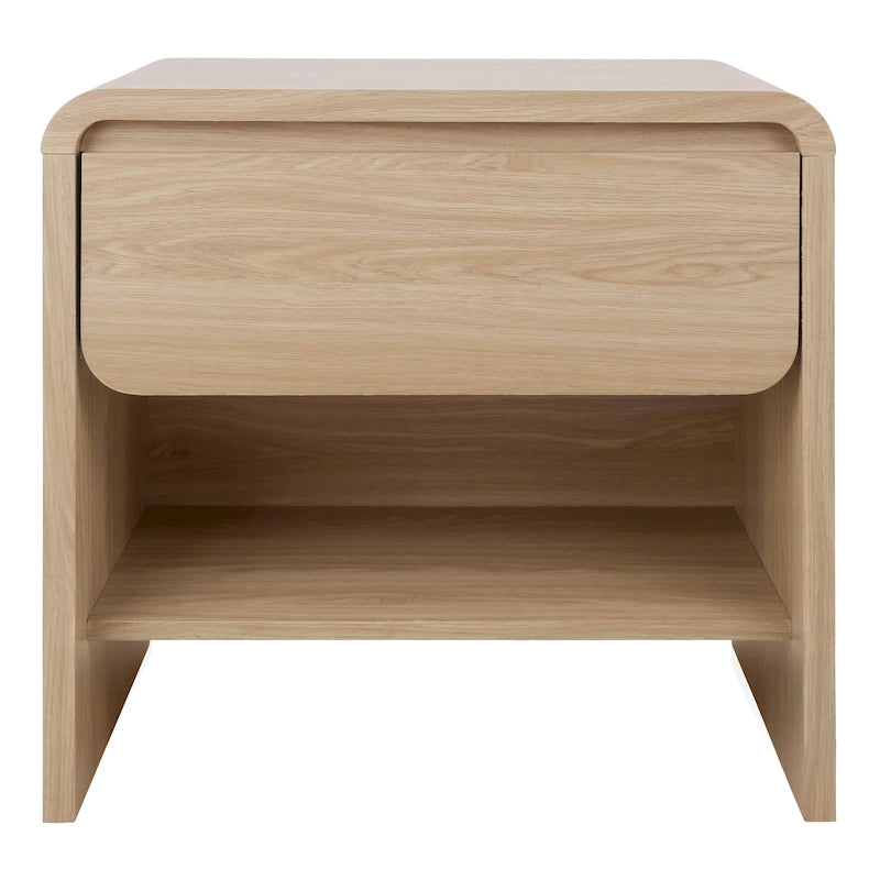 Table d'appoint minimaliste moderne – Chêne européen, 1 tiroir + étagère ouverte, 1 place