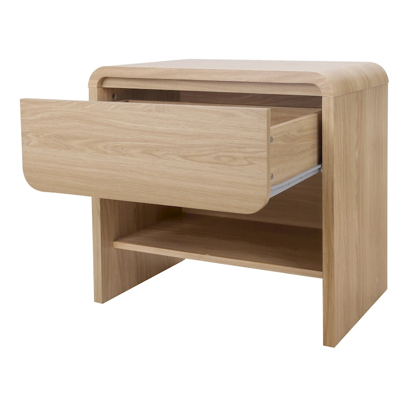 Table d'appoint minimaliste moderne – Chêne européen, 1 tiroir + étagère ouverte, 1 place