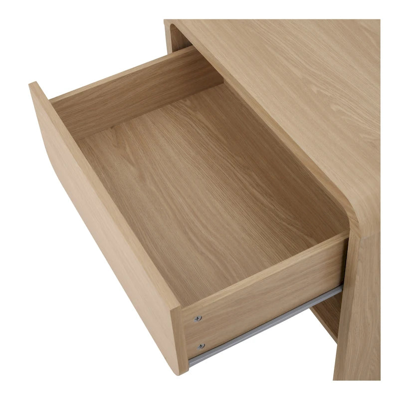 Table d'appoint minimaliste moderne – Chêne européen, 1 tiroir + étagère ouverte, 1 place