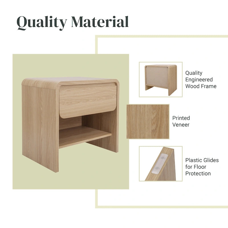 Table d'appoint minimaliste moderne – Chêne européen, 1 tiroir + étagère ouverte, 1 place