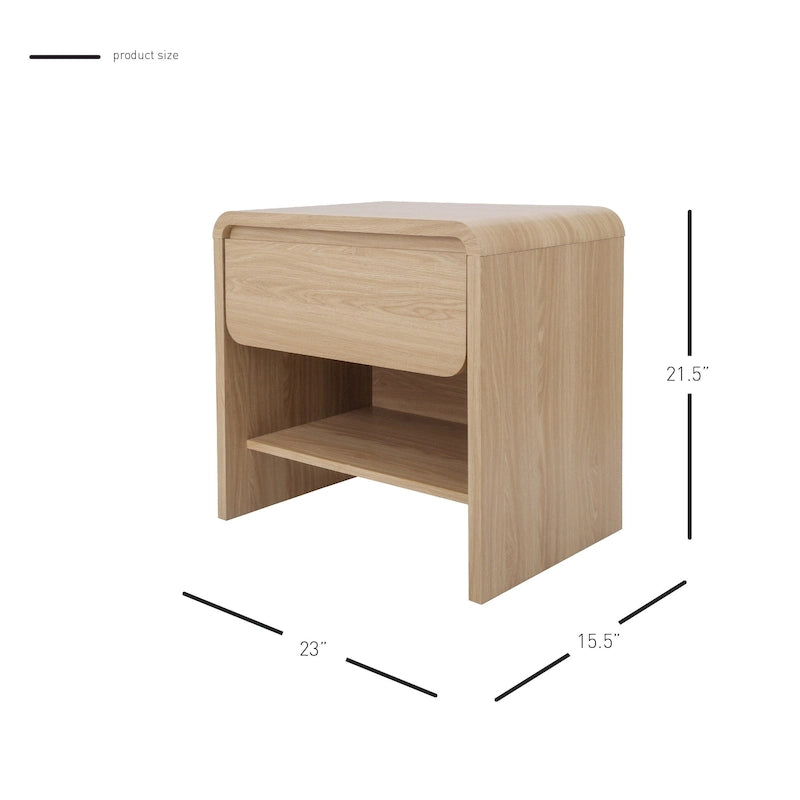 Table d'appoint minimaliste moderne – Chêne européen, 1 tiroir + étagère ouverte, 1 place