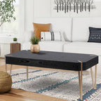 Table basse à plateau en bois – Noir et or, pieds épingles, 2 à 4 places