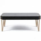 Table basse à plateau en bois – Noir et or, pieds épingles, 2 à 4 places