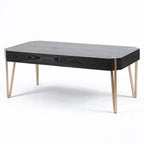 Table basse à plateau en bois – Noir et or, pieds épingles, 2 à 4 places
