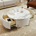 Table basse ronde à motif marbre – Blanc et or / Noir et or, 2 tiroirs, 2 à 4 places