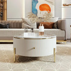 Table basse ronde à motif marbre – Blanc et or / Noir et or, 2 tiroirs, 2 à 4 places