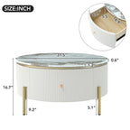 Table basse ronde à motif marbre – Blanc et or / Noir et or, 2 tiroirs, 2 à 4 places