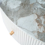 Table basse ronde à motif marbre – Blanc et or / Noir et or, 2 tiroirs, 2 à 4 places