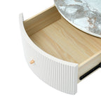 Table basse ronde à motif marbre – Blanc et or / Noir et or, 2 tiroirs, 2 à 4 places