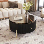 Table basse ronde à motif marbre – Blanc et or / Noir et or, 2 tiroirs, 2 à 4 places